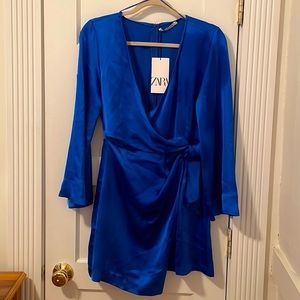 NWT - Zara - blue satin dress - size M
